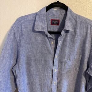 Untuckit 100% Linen Light Blue Long Sleeve Button Up Shirt Men's Size M